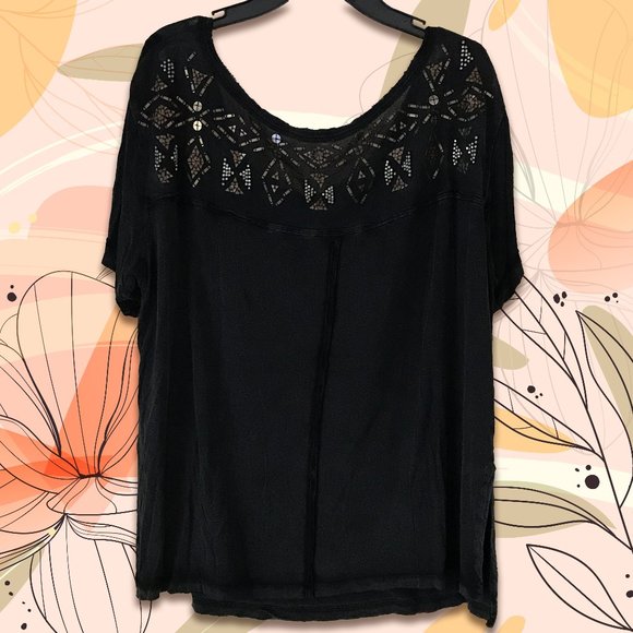 Free People Distressed Metallic Embellished top 🖤✨ - Picture 2 of 5